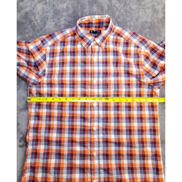 GAP Sz S Fit Classic Button Down Long Sleeve Orange Plaid Preppy Ca15 - Picture 3 of 6
